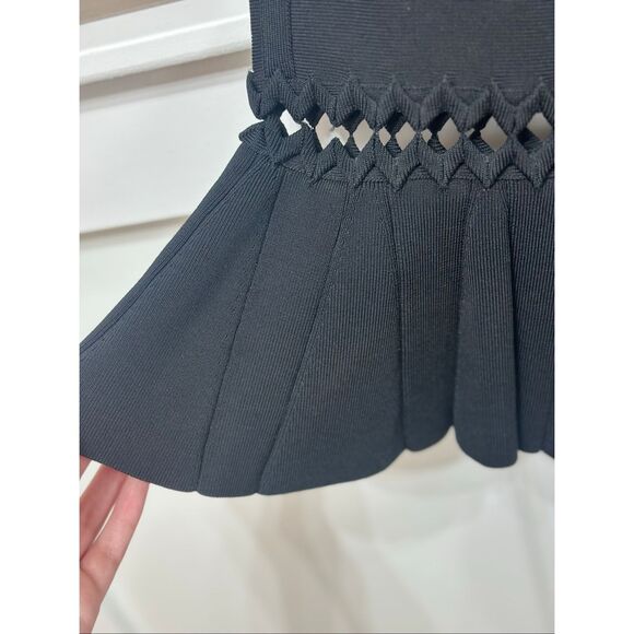 Herve Leger Cut Out Above the Knee Mermaid Cut Black Dress Women's XS - Picture 3 of 11